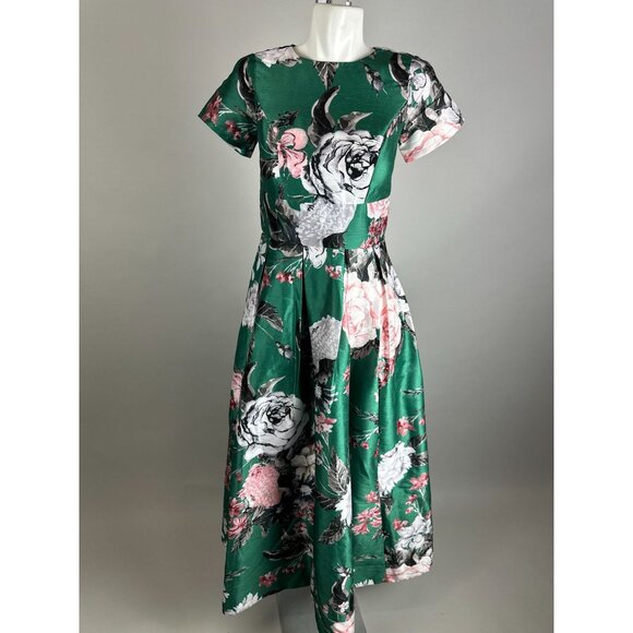Eshakti Rose Bouquet Print Dupioni Banded Empire Maxi Dress Size XS/S Womens - Picture 4 of 6